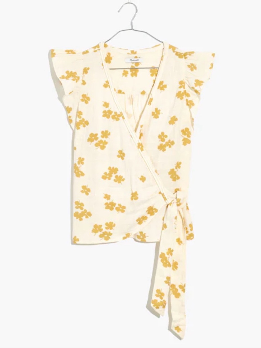 Madewell Cream Floral Wrap Blouse Yellow Print NWT Feminine Cottagecore Top